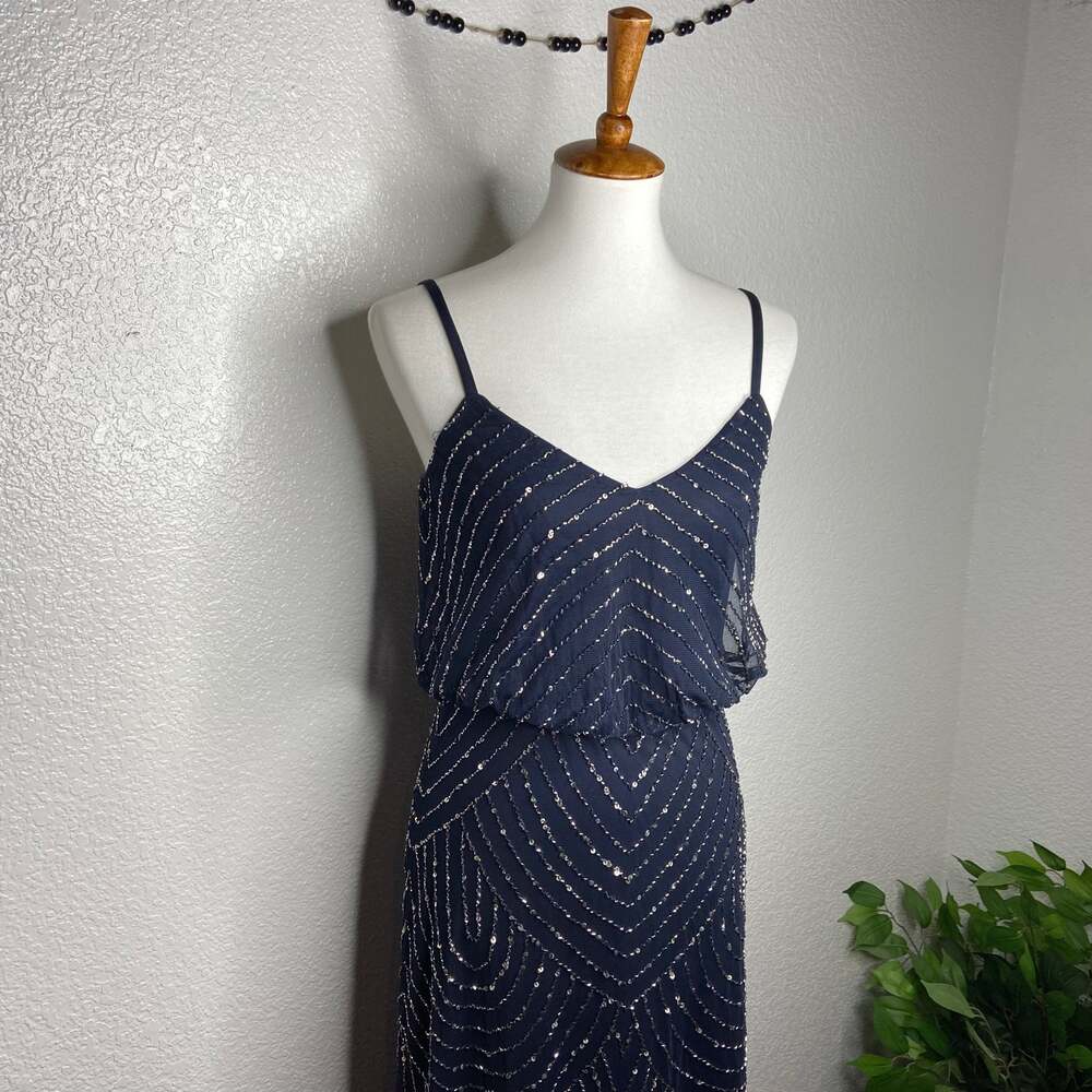 Adrianna Papell Navy Sequin Tank Evening Gown - Picture 9 of 11